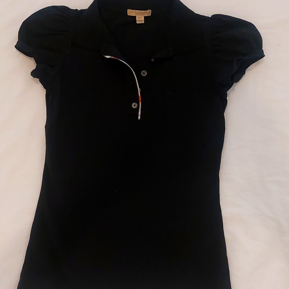 Burberry pique polo black puff short sleeve top // twee preppy gossip girl